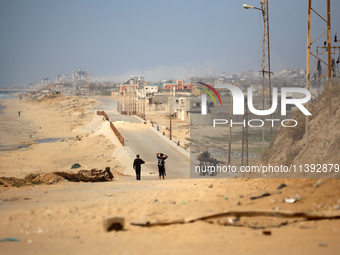 A picture is showing smoke billowing during Israeli bombardment on Gaza City in Nuseirat, in the central Gaza Strip, on July 8, 2024, amid t...