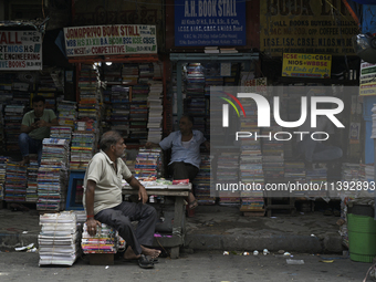 Book sellers are waiting for customers in the College Street area, in Kolkata, India, on July 8, 2024. (