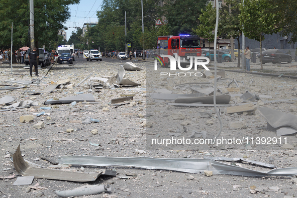 Debris is covering the ground near the Lukianivska metro station during a Russian missile attack in Kyiv, Ukraine, on July 8, 2024. NO USE R...