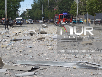 Debris is covering the ground near the Lukianivska metro station during a Russian missile attack in Kyiv, Ukraine, on July 8, 2024. NO USE R...