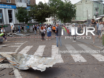 People are staying near the Lukianivska metro station during a Russian missile attack in Kyiv, Ukraine, on July 8, 2024. NO USE RUSSIA. NO U...