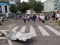 People are staying near the Lukianivska metro station during a Russian missile attack in Kyiv, Ukraine, on July 8, 2024. NO USE RUSSIA. NO U...