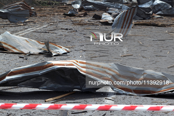 Debris is covering the ground near the Lukianivska metro station during a Russian missile attack in Kyiv, Ukraine, on July 8, 2024. NO USE R...