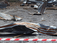 Debris is covering the ground near the Lukianivska metro station during a Russian missile attack in Kyiv, Ukraine, on July 8, 2024. NO USE R...