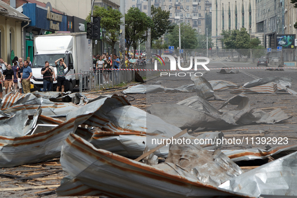 Debris is covering the ground near the Lukianivska metro station during a Russian missile attack in Kyiv, Ukraine, on July 8, 2024. NO USE R...