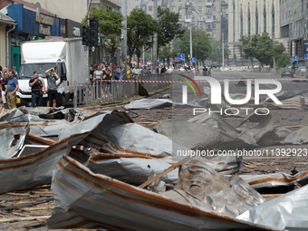 Debris is covering the ground near the Lukianivska metro station during a Russian missile attack in Kyiv, Ukraine, on July 8, 2024. NO USE R...