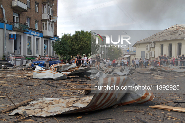 Debris is covering the ground near the Lukianivska metro station during a Russian missile attack in Kyiv, Ukraine, on July 8, 2024. NO USE R...