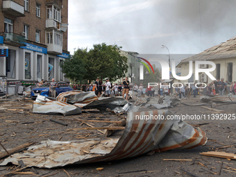 Debris is covering the ground near the Lukianivska metro station during a Russian missile attack in Kyiv, Ukraine, on July 8, 2024. NO USE R...