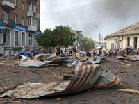 Debris is covering the ground near the Lukianivska metro station during a Russian missile attack in Kyiv, Ukraine, on July 8, 2024. NO USE R...