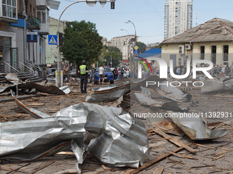 Debris is covering the ground near the Lukianivska metro station during a Russian missile attack in Kyiv, Ukraine, on July 8, 2024. NO USE R...