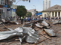 Debris is covering the ground near the Lukianivska metro station during a Russian missile attack in Kyiv, Ukraine, on July 8, 2024. NO USE R...