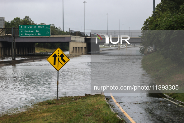 Flooding is being seen on I10 at Washington St. in Houston, Texas, on July 8, 2024. 