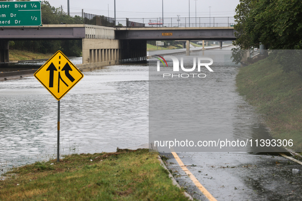 Flooding is being seen on I10 at Washington St. in Houston, Texas, on July 8, 2024. 