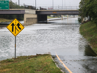 Flooding is being seen on I10 at Washington St. in Houston, Texas, on July 8, 2024. (