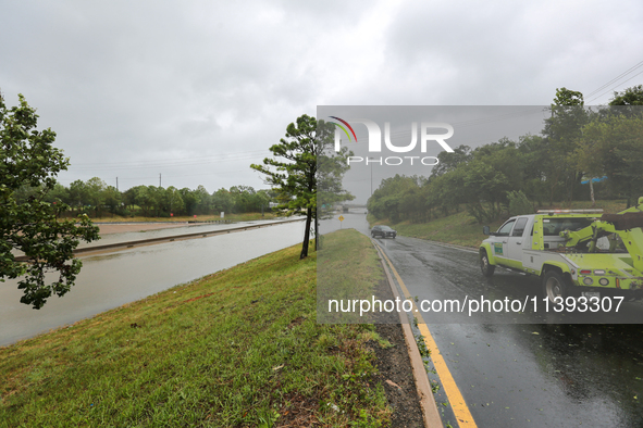 Flooding is being seen on I10 at Washington St. in Houston, Texas, on July 8, 2024. 