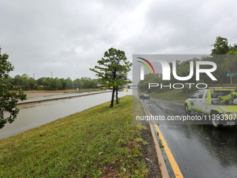 Flooding is being seen on I10 at Washington St. in Houston, Texas, on July 8, 2024. (