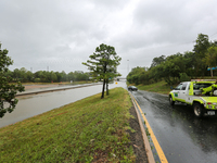 Flooding is being seen on I10 at Washington St. in Houston, Texas, on July 8, 2024. (