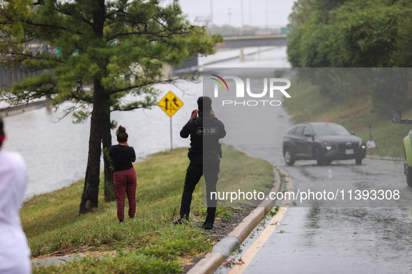 Flooding is being seen on I10 at Washington St. in Houston, Texas, on July 8, 2024. 