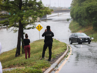 Flooding is being seen on I10 at Washington St. in Houston, Texas, on July 8, 2024. (