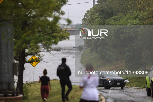 Flooding is being seen on I10 at Washington St. in Houston, Texas, on July 8, 2024. 