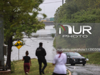 Flooding is being seen on I10 at Washington St. in Houston, Texas, on July 8, 2024. (