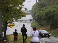 Flooding is being seen on I10 at Washington St. in Houston, Texas, on July 8, 2024. (