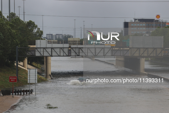 Flooding is being seen on I10 at Washington St. in Houston, Texas, on July 8, 2024. 