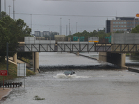 Flooding is being seen on I10 at Washington St. in Houston, Texas, on July 8, 2024. (