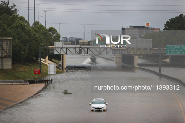 Flooding is being seen on I10 at Washington St. in Houston, Texas, on July 8, 2024. 