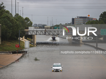 Flooding is being seen on I10 at Washington St. in Houston, Texas, on July 8, 2024. (