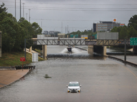 Flooding is being seen on I10 at Washington St. in Houston, Texas, on July 8, 2024. (