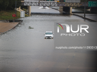 Flooding is being seen on I10 at Washington St. in Houston, Texas, on July 8, 2024. (