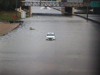 Flooding is being seen on I10 at Washington St. in Houston, Texas, on July 8, 2024. (