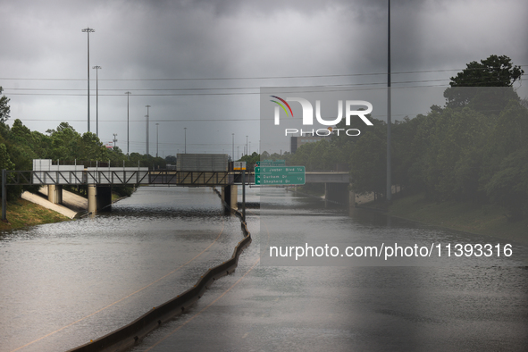 Flooding is being seen on I10 at Washington St. in Houston, Texas, on July 8, 2024. 