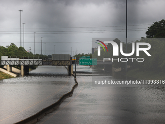 Flooding is being seen on I10 at Washington St. in Houston, Texas, on July 8, 2024. (