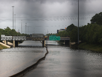 Flooding is being seen on I10 at Washington St. in Houston, Texas, on July 8, 2024. (