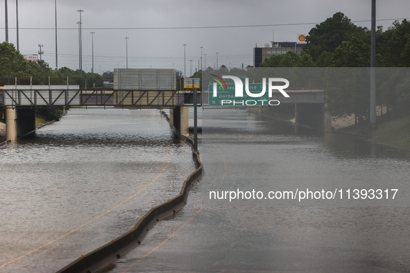 Flooding is being seen on I10 at Washington St. in Houston, Texas, on July 8, 2024. 