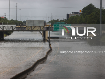 Flooding is being seen on I10 at Washington St. in Houston, Texas, on July 8, 2024. (