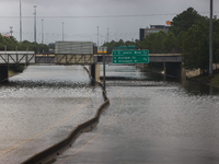 Flooding is being seen on I10 at Washington St. in Houston, Texas, on July 8, 2024. (