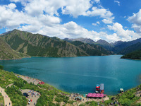 Tourists are visiting the Tianchi Scenic spot in Fukang, China, on July 8, 2024. (