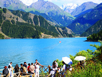 Tourists are visiting the Tianchi Scenic spot in Fukang, China, on July 8, 2024. (