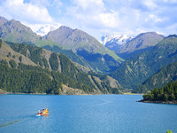 Tourists are visiting the Tianchi Scenic spot in Fukang, China, on July 8, 2024. (