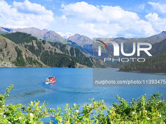 Tourists are visiting the Tianchi Scenic spot in Fukang, China, on July 8, 2024. (