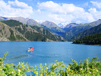 Tourists are visiting the Tianchi Scenic spot in Fukang, China, on July 8, 2024. (