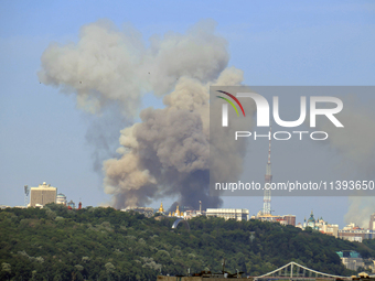 Smoke is rising over the Ukrainian capital as a result of a massive Russian missile strike in Kyiv, Ukraine, on July 08, 2024. NO USE RUSSIA...