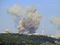 Smoke is rising over the Ukrainian capital as a result of a massive Russian missile strike in Kyiv, Ukraine, on July 08, 2024. NO USE RUSSIA...