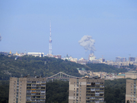 Smoke is rising over the Ukrainian capital as a result of a massive Russian missile strike in Kyiv, Ukraine, on July 08, 2024. NO USE RUSSIA...