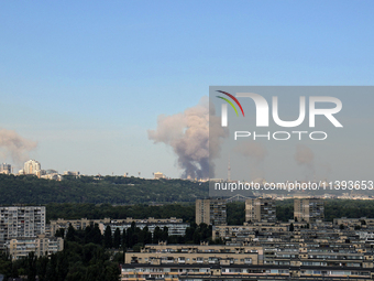 Smoke is rising over the Ukrainian capital as a result of a massive Russian missile strike in Kyiv, Ukraine, on July 08, 2024. NO USE RUSSIA...