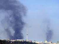 Smoke is rising over the Ukrainian capital as a result of a massive Russian missile strike in Kyiv, Ukraine, on July 08, 2024. NO USE RUSSIA...