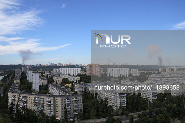 Smoke is rising over the Ukrainian capital as a result of a massive Russian missile strike in Kyiv, Ukraine, on July 08, 2024. NO USE RUSSIA...